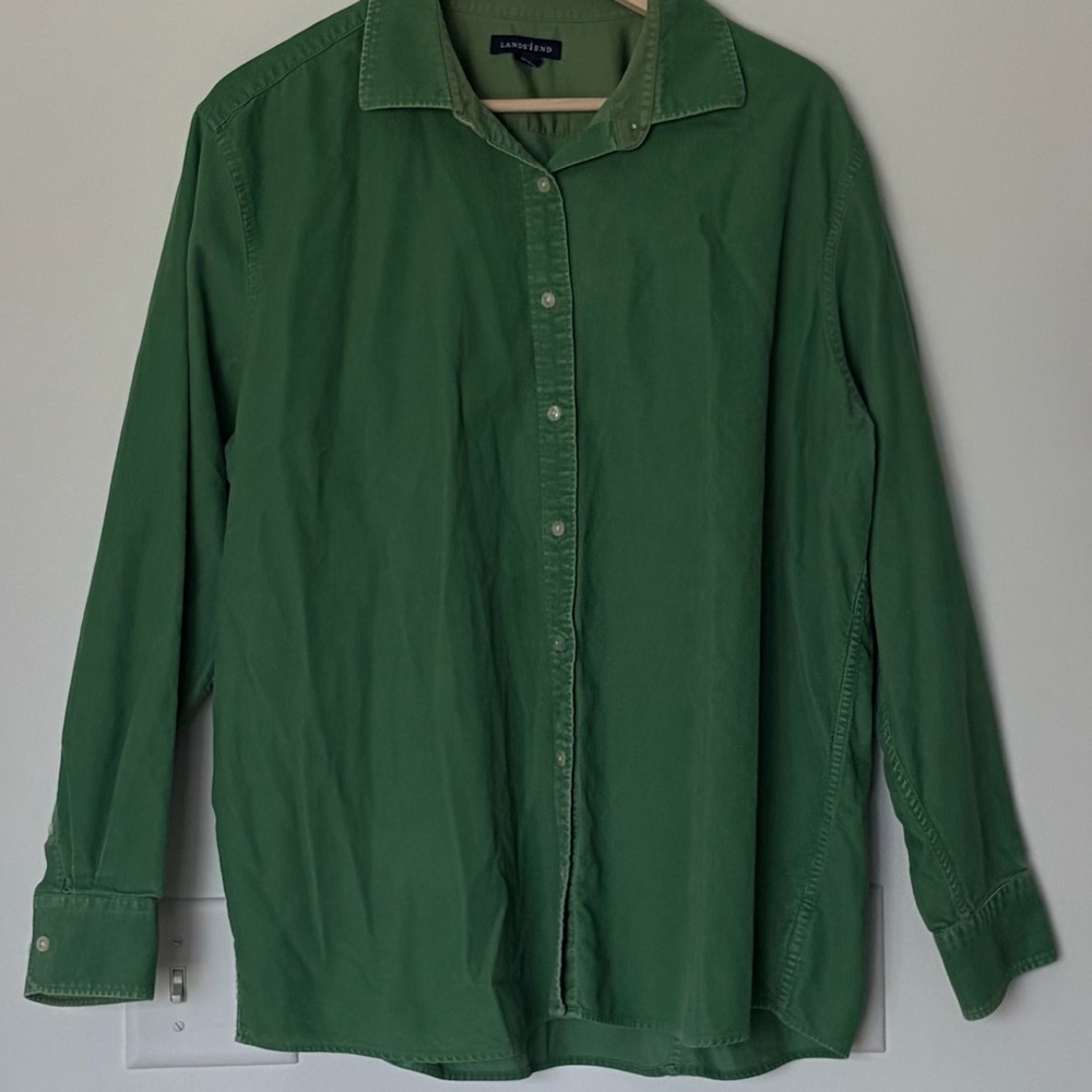 Lands' End Kelly Green Corduroy Button-Front Shirt